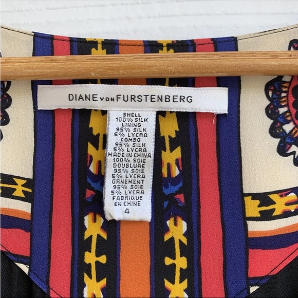 Diane von Furstenberg Silk shift mini dress size 4 bell sleeves multicolor - Picture 9 of 11